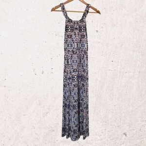 Elegant Blue Patterned Maxi Dress